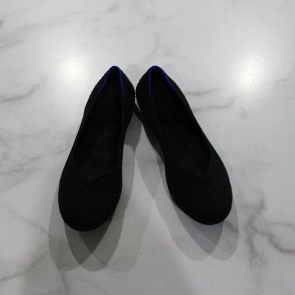 Rothy's Black Honeycomb Rounded Toe Flats sz 8.5 - Picture 2 of 9